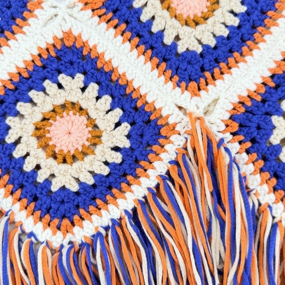 En Creme Crochet Fringe Tank Top Boho Festival Granny Square S/M - Picture 4 of 13
